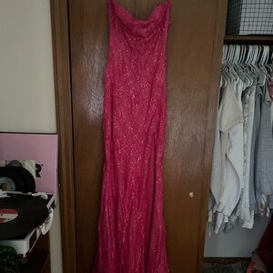 Windsor spaghetti strap ties in back. Pink Gown